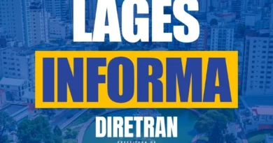 Arte gráfica com a escrita "Lages Informa - Diretran".